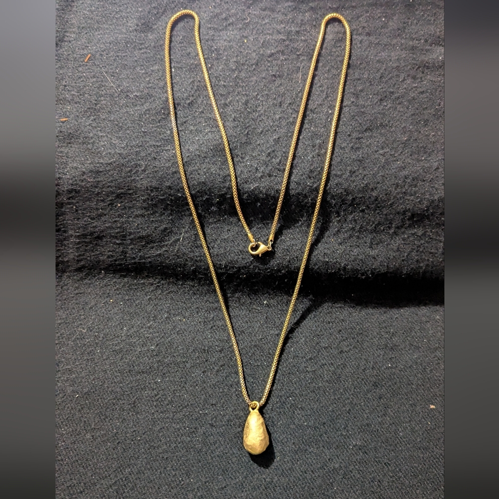 Vintage Gold Tone Pear Shape Nugget Pendant Statement Necklace